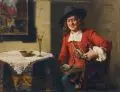 Albert Friedrich Schröder, Historisierendes Interieur mit Pfeife rauchendem Edelmann, Um 1900, Öl auf Holz