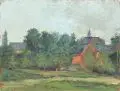 Willy Seybold, Dorflandschaft, 1953, Öl auf Hartfaser