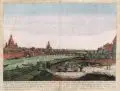 Domenicus Fietta, Ansicht von Dresden vom Neustädter Ufer aus. Spätes 18. Jh, Kupferstich, koloriert auf Bütten mit Wasserzeichen