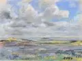 Erwin Bowien, Landschaft auf Sylt (Norden), 1953, Farbige Pastellkreidezeichnung auf festem Papier