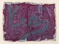 Rudolf Franke, Stadt am Fluss, 1968, Farbholzschnitt auf Torchon