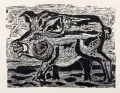 Rudolf Franke, Wildsau, 1969, Farbmonotypie, Farbholzschnitt in zwei Farben und Holzschnitt