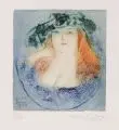 Hertha Günther, Mädchen im Oval, 1975, Farbradierung auf Bütten