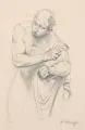 Arthur Kampf, Aktstudie eines Mannes, das Hemd abstreifend. Ohne Jahr, Bleistiftzeichnung auf gelblichem Papier