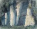 Wolfgang Kühne, Weiße Brüche, 1989, Farbige Pastellkreidezeichnung auf grünlichem Bütten, an den Ecken auf Untersatzkarton montiert