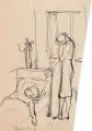 Oskar Laske, Totes Kind, 1951, Federzeichnung in Tusche auf chamoisfarbenem Papier