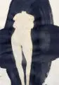 Josef Felix Müller, Stehender weiblicher Torso, 1990, Pinselzeichnung in Tusche auf gelblichem Papier