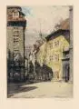 Rudolf Veit, Blick auf die Dresdner Schlossbrücke / Blick auf die Taschenberg Straße und einen Eckturm des Residenzschlosses / Blick auf das Kanzleihaus und das Dr, Um 1925, Farbradierungen auf gelblichem Bütten