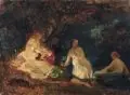 Clemens Bewer, Badende, Öl auf Leinwand, auf Spanplatte maroufliert, verso mit Pappe kaschiert