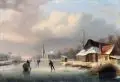 Hendrik Manfried Haus, Winterlandschaft mit Eisläufern. Anfang 19. Jh, Öl auf Leinwand