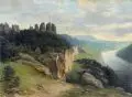 Johs. Bammes, Sächsische Schweiz (Schrammsteine mit Falkenstein), 1954, Öl auf Malpappe