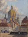 Willy Lindner, Frauenkirche zu Dresden, Öl auf Malpappe, vollflächig auf Sperrholzplatte aufgezogen