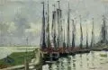 Georg Oehme, Ewer im Hafen von Greetsiel (?) 1924, Öl auf Leinwand, vollflächig auf Malpappe aufgezogen