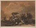 Christian Rugendas, Schlachtenszene. Mitte 18. Jh, Farbiges Schabkunstblatt auf Bütten