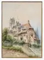 Ludwig Gebhardt, (zugeschr.), Romantisches Gutshaus. Wohl 1840er Jahre, Aquarell auf Bütten