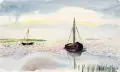 Elisabeth Ahnert, Am Bodden (Fischerkähne), 1929, Aquarell auf "Fabriano"-Bütten