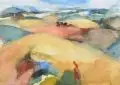 Angela Frübing, Weite Feldlandschaft, 1997, Aquarell auf festem Papier
