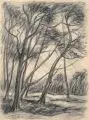 Georg Hermann Gelbke, Kiefern im Sturm (Kurische Nehrung), 1936, Grafitzeichnung auf gelblichem Karton