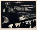 Hans Grundig, Die Reichswehr marschiert, 1930, Linolschnitt auf chamoisfarbenem Velin