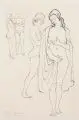 Eugen Hoffmann, Akt mit Tuch und Badegästen. 1. H. 20. Jh, Federzeichnung in Tusche über Bleistift auf Papier