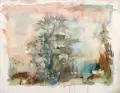 Eugen Hoffmann, Küstenlandschaft mit großem Baum, 1943-1945, Aquarell auf Bütten