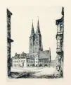Hans Kirst, Drei Ansichten von Stendal (Markt mit St. Marien, Stadttor) und eine Ansicht von Greifswald (Markt mit St. Marien), Um 1955, Radierungen auf festem Papier