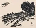 Rudolf Koch, Dorfweg auf Föhr, Lithografie auf Bütten und Holzschnitt auf Japan