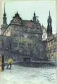 Gotthardt Kuehl, Dresden. Schloßhof, Farbige Pastellkreidezeichnung, Kohlestift, Bleistift und Deckfarben auf mit grünlichblauem Papier kaschierter Malpappe