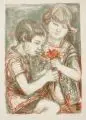 Ingeborg Lahl-Grimmer, Zwei Kinder mit Nelke, 1968, Farblithografie auf kräftigem Velin