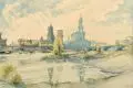 Hans Rothe, Blick auf Dresden, 1964, Aquarell über Bleistift