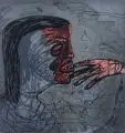 Wolfgang Smy, Finger im Mund, 1986, Farbserigrafie auf schwarzem Karton