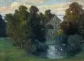 Erwin Starker, Schlosspark mit kleinem Teich. Anfang 20. Jh, Farbige Pastellkreidezeichnung