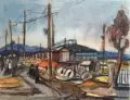 Gerhard Stengel, Vor dem Werk, 1959, Aquarell auf feinem "Hahnemühle"-Bütten
