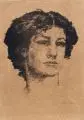 Hans Unger, Frauenporträt, en face mit gescheiteltem Haar, Um 1917, Lithografie auf braunem, wolkigen Bütten