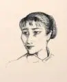 Paul Wilhelm, Mädchenkopf im Halbprofil (wohl Käthe Hensel). Ohne Jahr, Lithografie auf festem Velin
