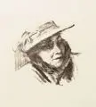 Paul Wilhelm, Dame mit Hut (Marion), Um 1960, Lithografie auf genarbtem Papier