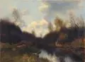 Johannes Cornelis van Essen, Herbstliche Flusslandschaft. Wohl 1880er Jahre, Öl auf Leinwand