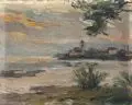 Paul Kapell, Blick auf Wasserburg am Bodensee, Wohl 1929, Öl auf Malpappe