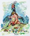 Jürgen Wenzel, glücklicher Fasan, 2008, Tempera über Aquatintaradierung auf Papier