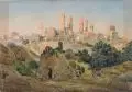 C. W. Georg Beck, Ansicht von San Gimignano. 19. Jh, Aquarell auf bräunlichem Papier, partiell eiweißgehöht