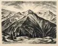 Richard Birnstengel, Felsgebirge, 1921, Lithografie auf dünnem, wolkigen Papier