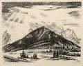 Richard Birnstengel, Gebirgslandschaft, 1931, Lithografie auf dünnem, wolkigen Papier