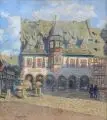 Walter Hahn, Blick auf das Kaiserworth in Goslar, 1914, Gouache und farbige Pastellkreiden auf Papier, auf Pappe kaschiert