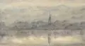 Ernst Lewinger, Nebelstimmung über dem Dorf am Fluss