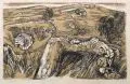 Lothar Sell, Landschaft in Armenien, 1979, Farbholzschnitt auf dünnem, wolkigen Papier