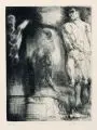 Volker Stelzmann, Die Rast, 1981, Kupferstich in Grünschwarz auf Velin