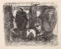 Claus Weidensdorfer, Wartende I, 1977, Lithografie (Kreide, Tusche, Feder, geschabt) auf festem Papier