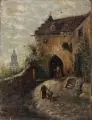 Albert Ernst Mühlig, Bewachtes Tor in Meißen mit Blick auf den Frauenkirchturm