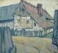Elisabeth Sarah von Schulz, Haus in Zaschendorf II, Öl auf kräftigem, bläulichen Karton