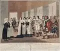 Edme Jean Ruhierre, Entrevue de Louis XIII et de Mademoiselle de la Fayette a l'Hotel-Dieu de Paris, Farbradierung à la poupée auf Bütten